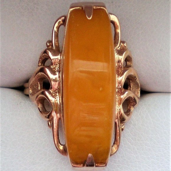 Russian 14K 583 Rose Pink Gold Baltic Butterscotch Egg Yolk Amber Cocktail RING - Picture 4 of 10